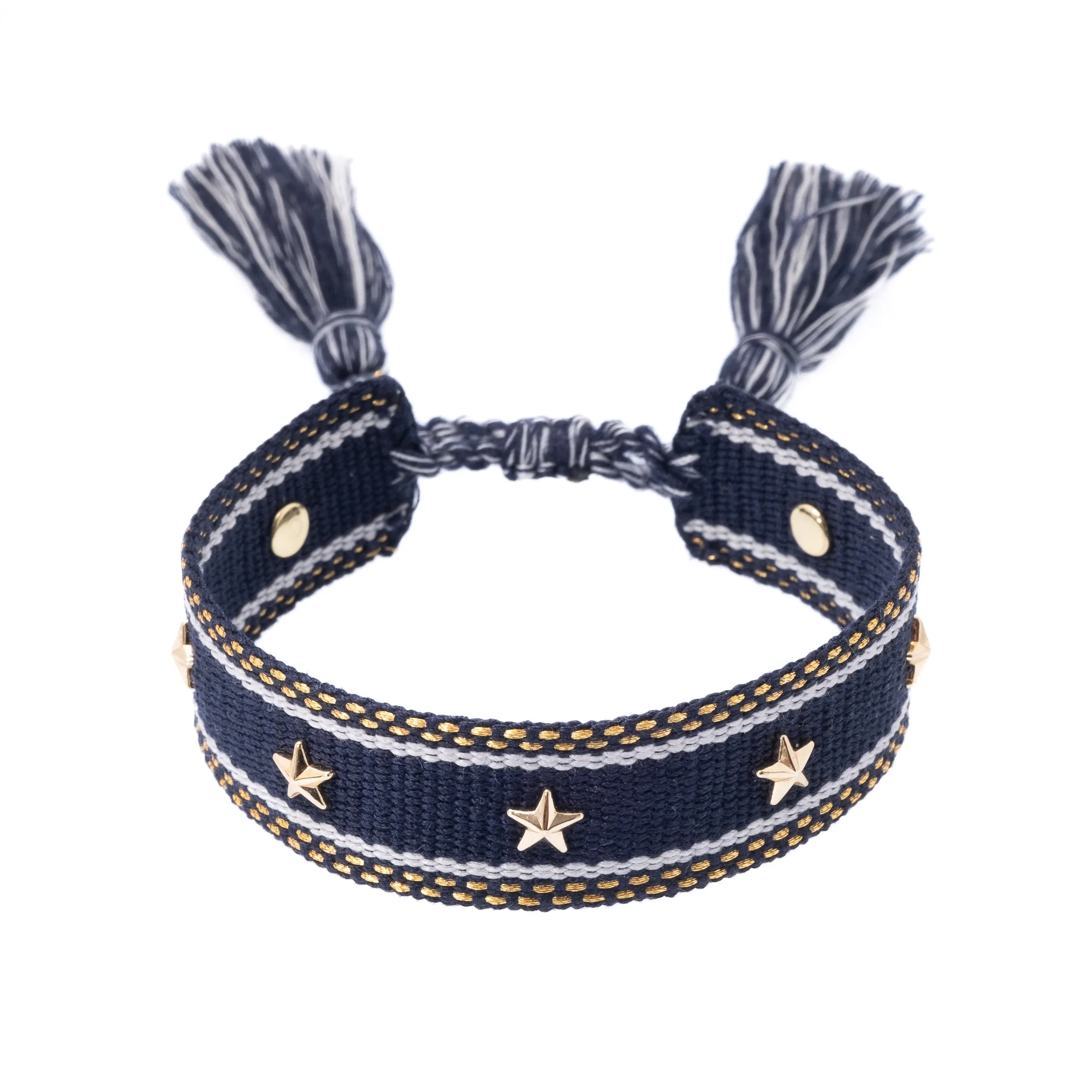 WOVEN FRIENDSHIP BRACELET W/STAR STUDS NAVY BLUE W/GOLD sold by DARK Department