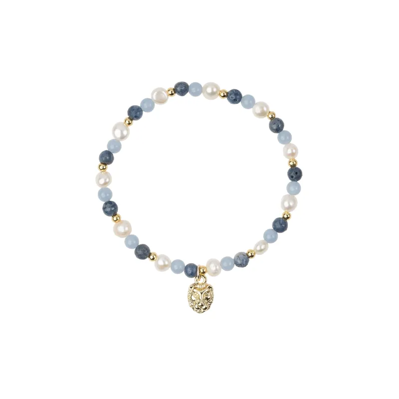 STONE & PEARL BEAD BRACELET 4 MM W/CHARM BLUE MIX sold by DARK Department