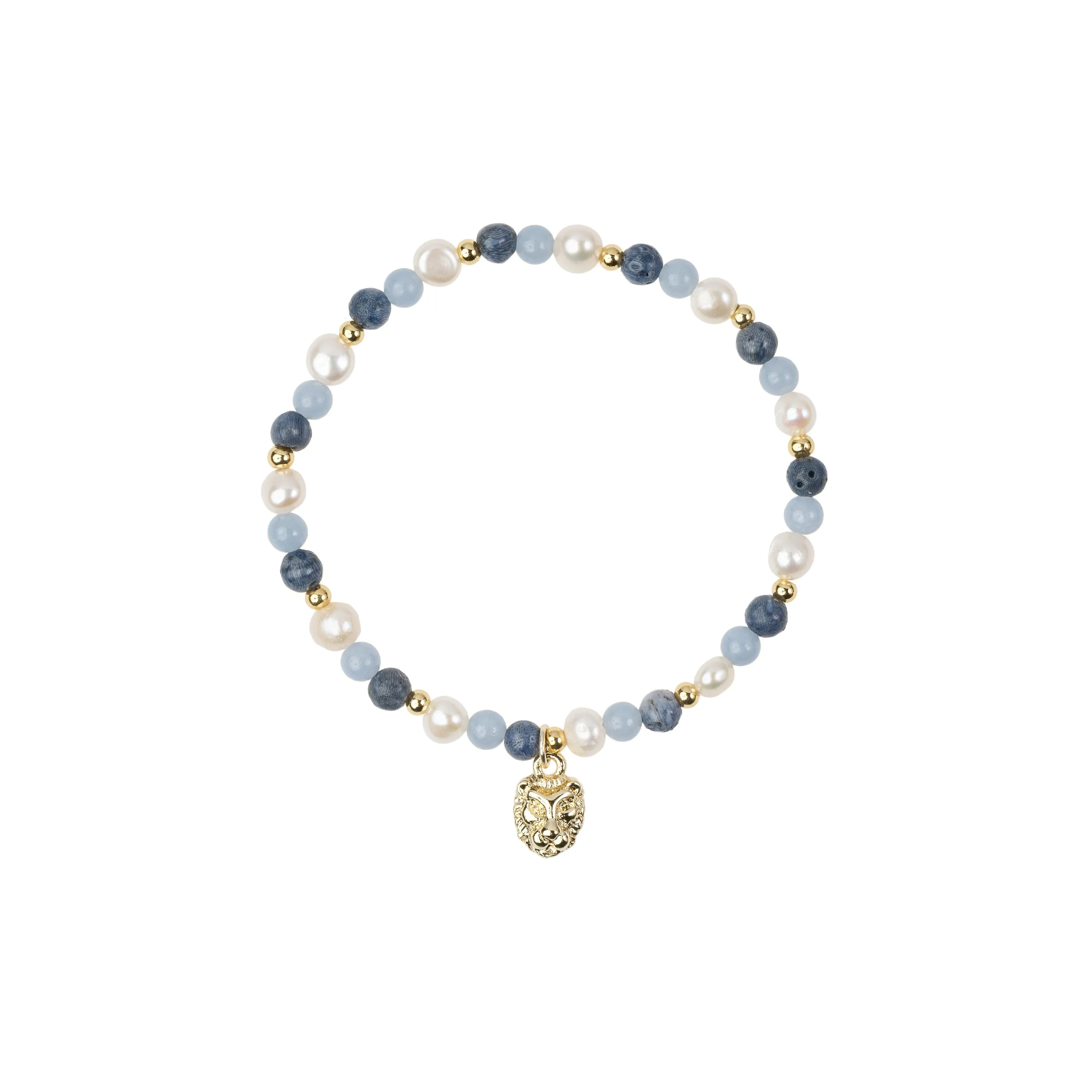 STONE & PEARL BEAD BRACELET 4 MM W/CHARM BLUE MIX sold by DARK Department
