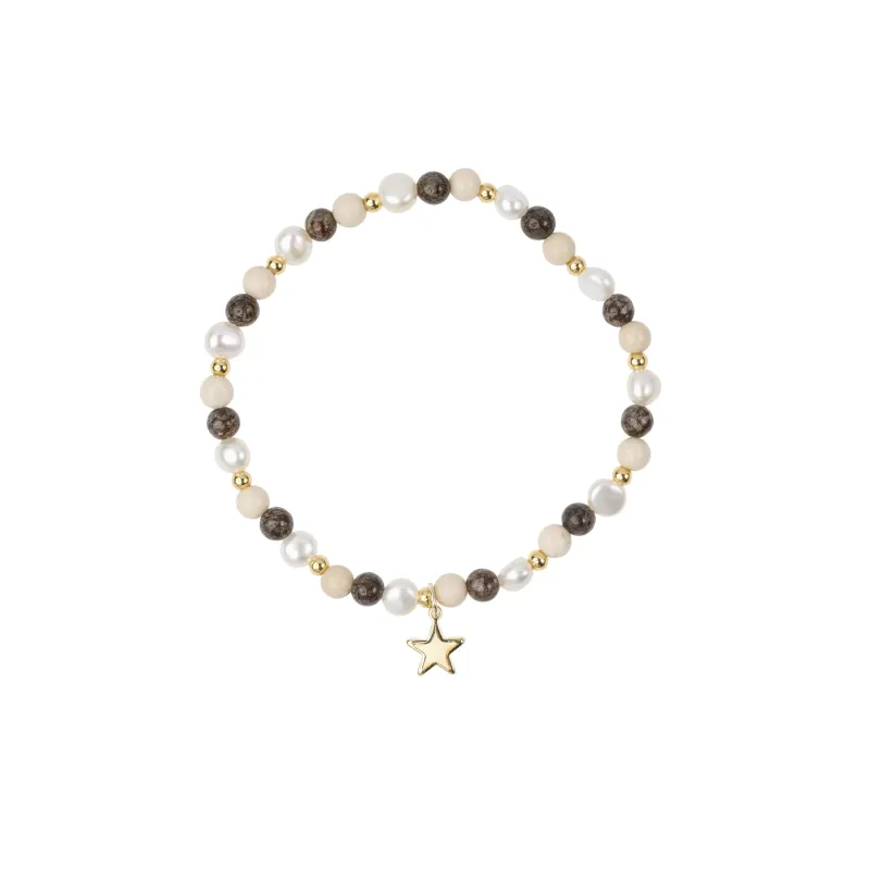 STONE & PEARL BEAD BRACELET 4 MM W/CHARM NEUTRAL MIX sold by DARK Department