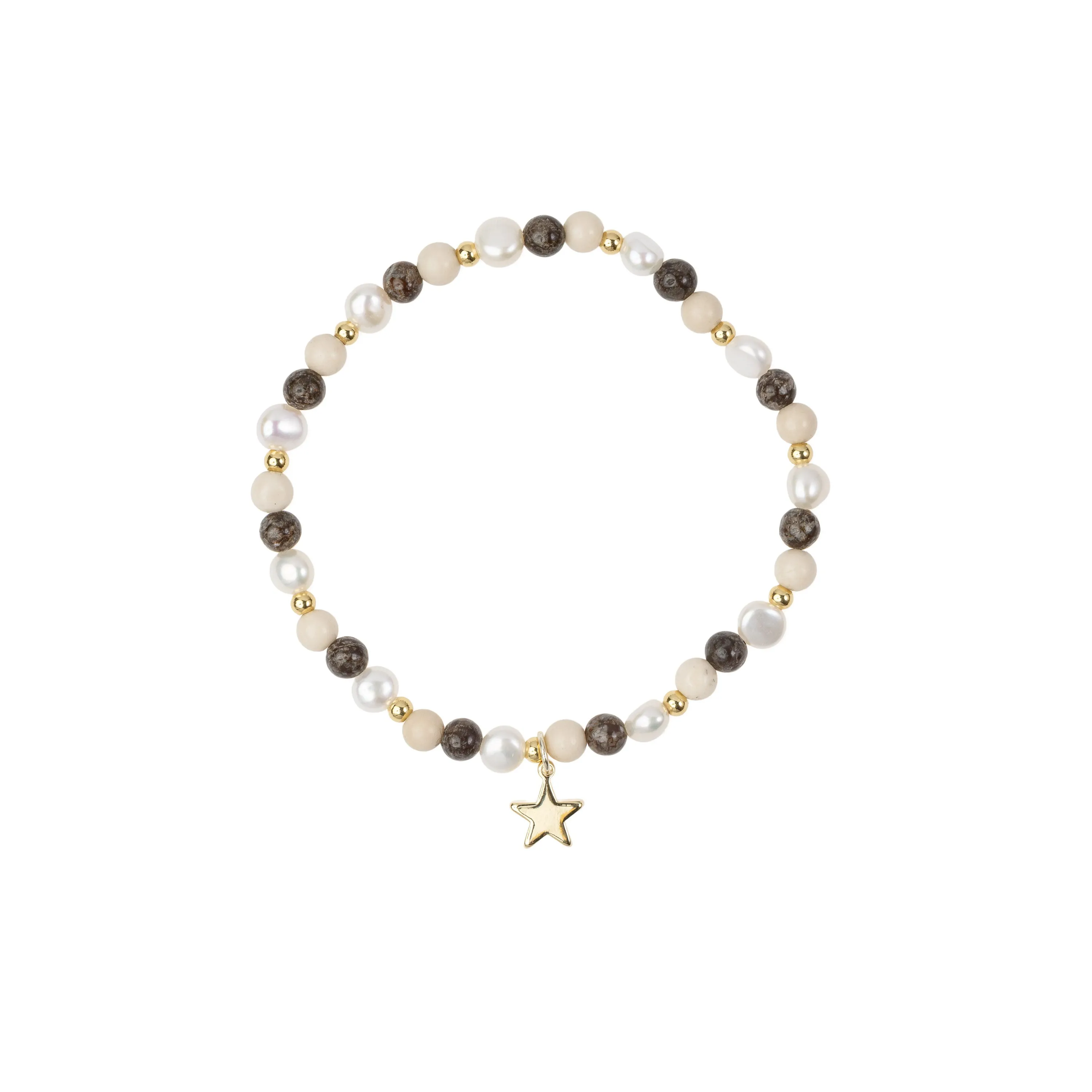 STONE & PEARL BEAD BRACELET 4 MM W/CHARM NEUTRAL MIX sold by DARK Department