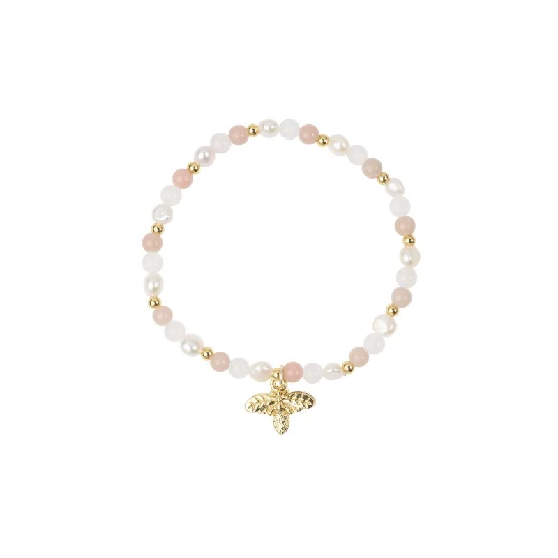 STONE & PEARL BEAD BRACELET 4 MM W/CHARM ROSE MIX sold by DARK Department