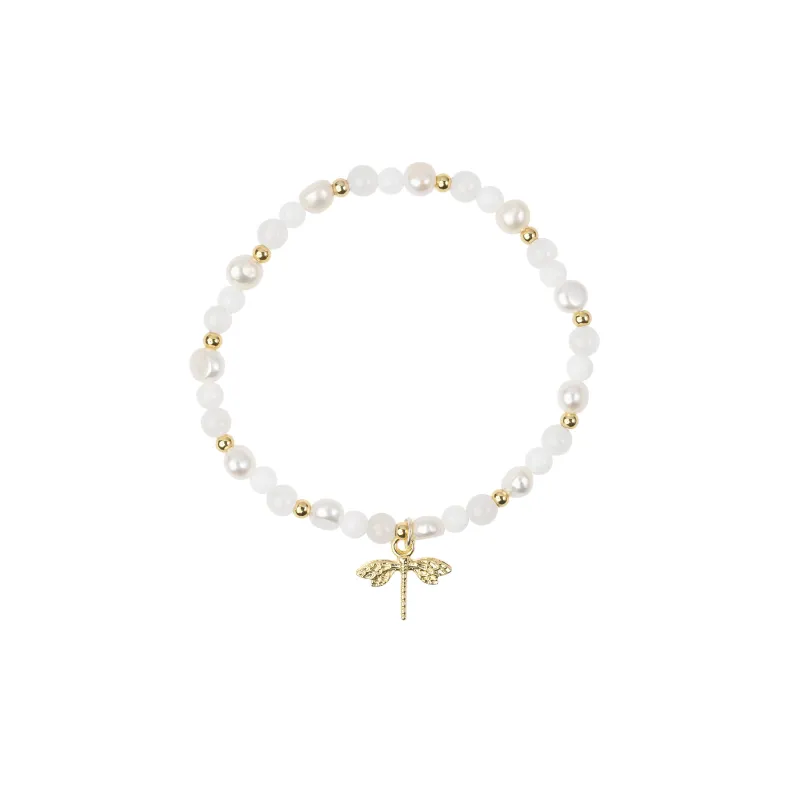 STONE & PEARL BEAD BRACELET 4 MM W/CHARM WHITE MIX sold by DARK Department