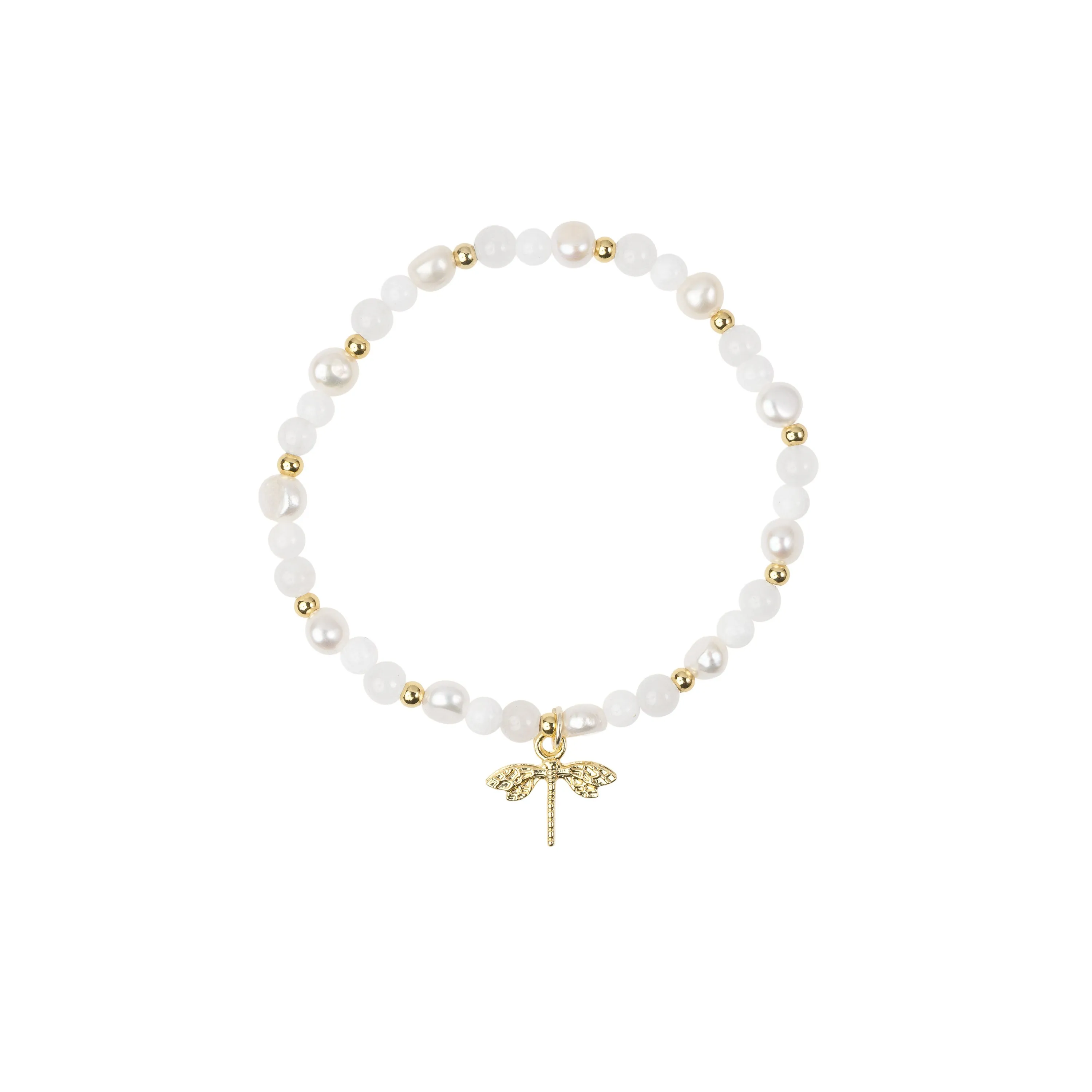 STONE & PEARL BEAD BRACELET 4 MM W/CHARM WHITE MIX sold by DARK Department