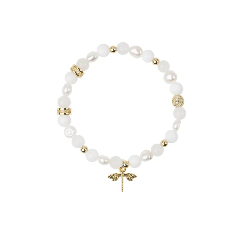 STONE & PEARL BEAD BRACELET 6 MM W/CHARM WHITE MIX sold by DARK Department