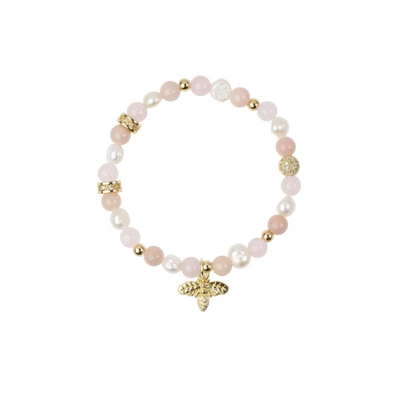 STONE & PEARL BEAD BRACELET 6 MM W/CHARM ROSE MIX sold by DARK Department