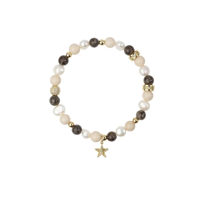STONE & PEARL BEAD BRACELET 6 MM W/CHARM NEUTRAL MIX sold by DARK Department