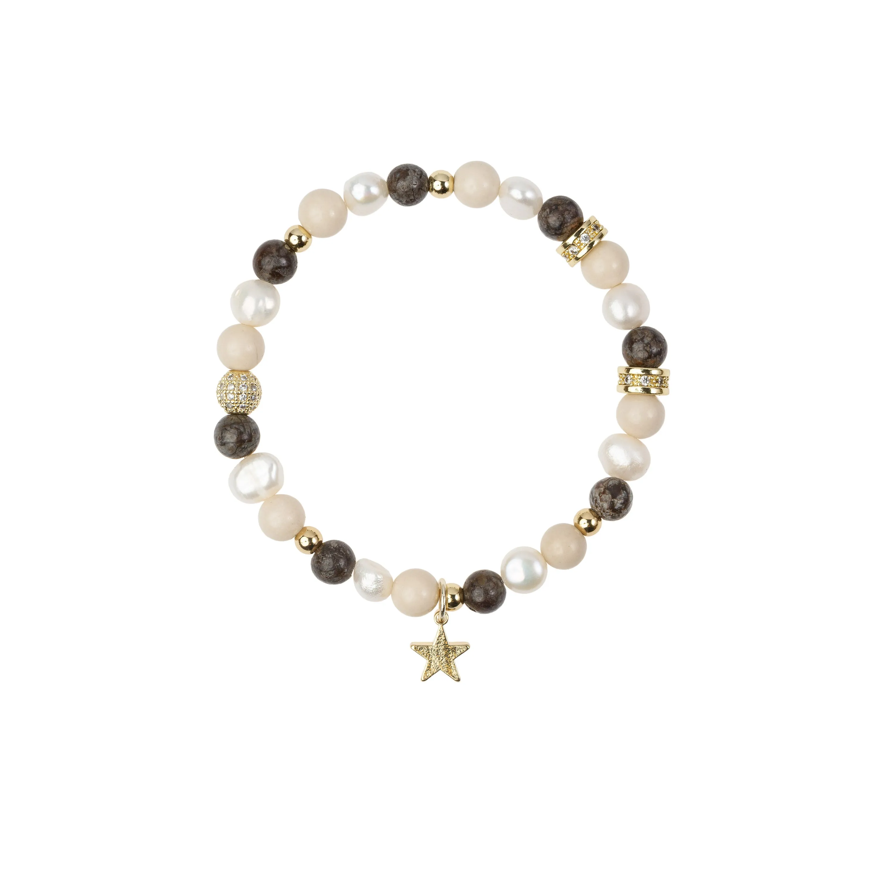 STONE & PEARL BEAD BRACELET 6 MM W/CHARM NEUTRAL MIX sold by DARK Department