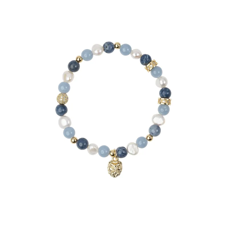 STONE & PEARL BEAD BRACELET 6 MM W/CHARM BLUE MIX sold by DARK Department