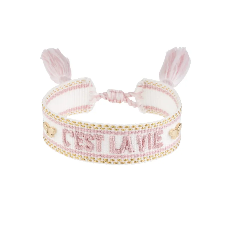 WOVEN FRIENDSHIP BRACELET - "C´est La Vie" White W/Light Rose & Gold sold by DARK Department