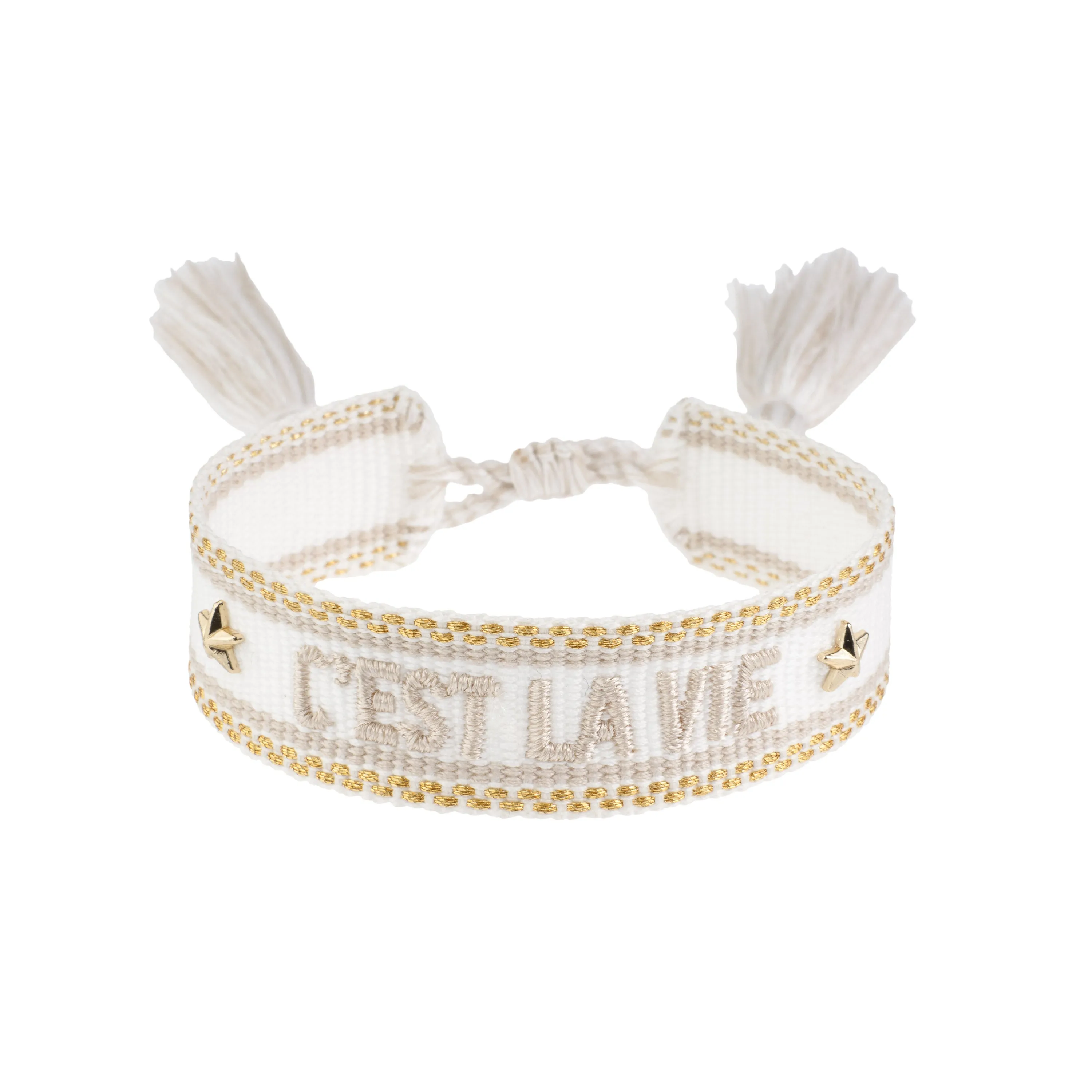 WOVEN FRIENDSHIP BRACELET - "C´est La Vie" White W/Sand & Gold sold by DARK Department