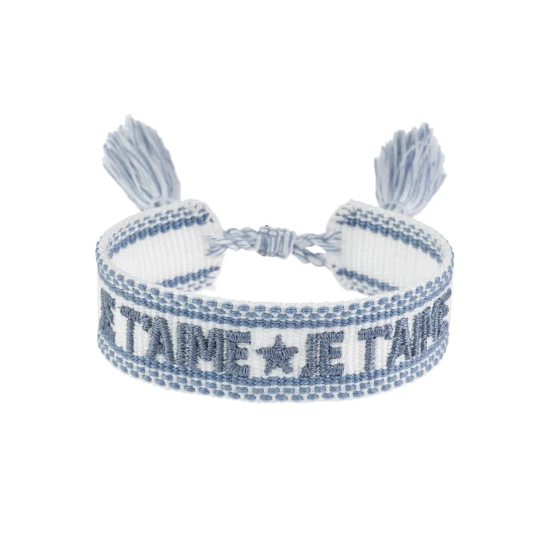 WOVEN FRIENDSHIP BRACELET - "Je Taime" White W/Country Blue sold by DARK Department