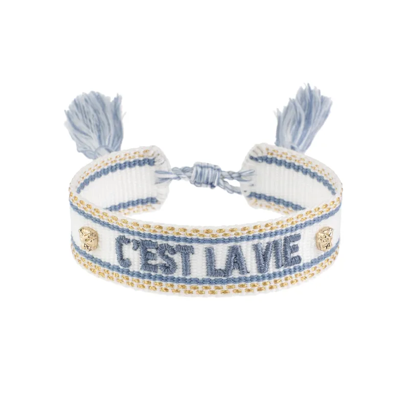 WOVEN FRIENDSHIP BRACELET - "C´est La Vie" White W/Country Blue sold by DARK Department