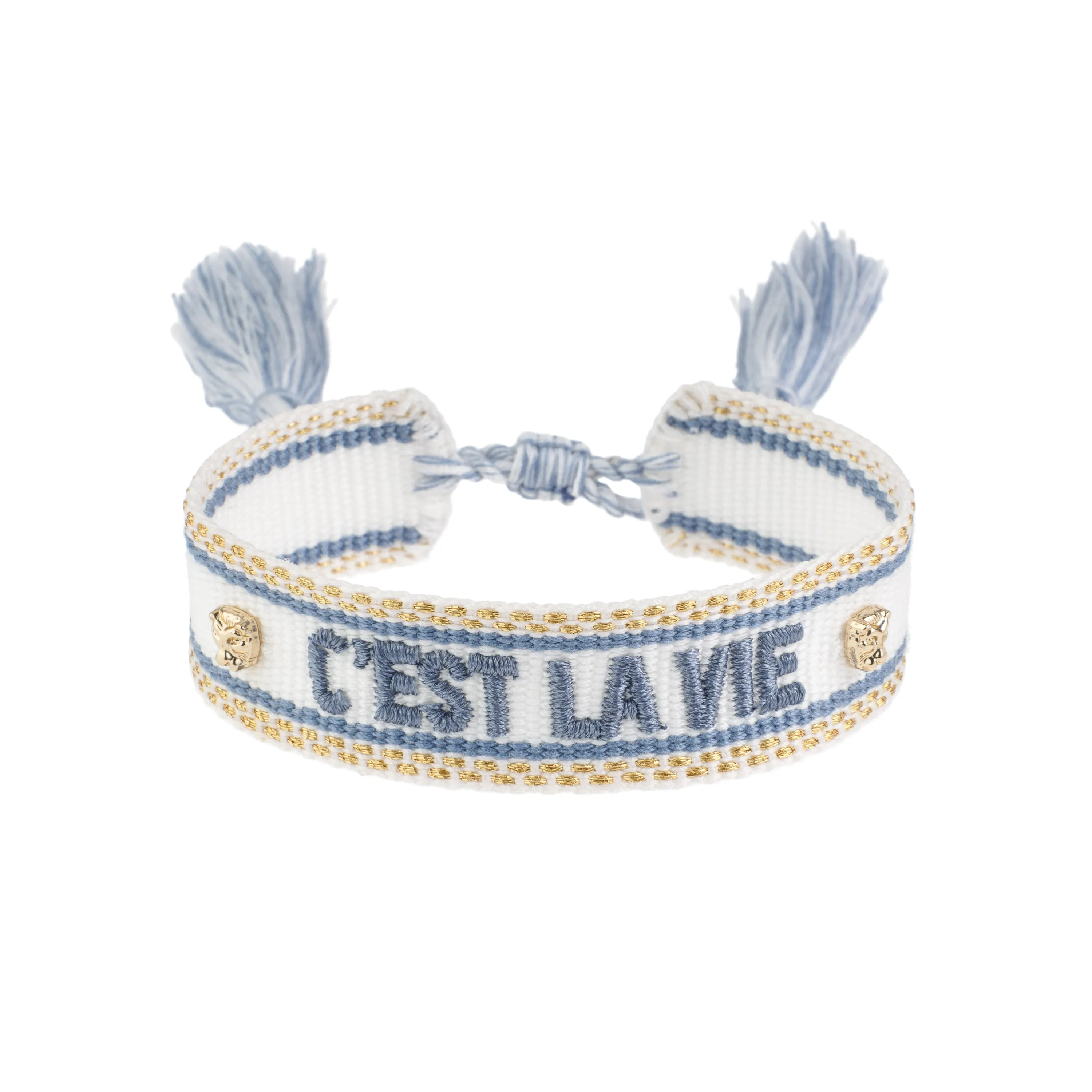 WOVEN FRIENDSHIP BRACELET - "C´est La Vie" White W/Country Blue sold by DARK Department