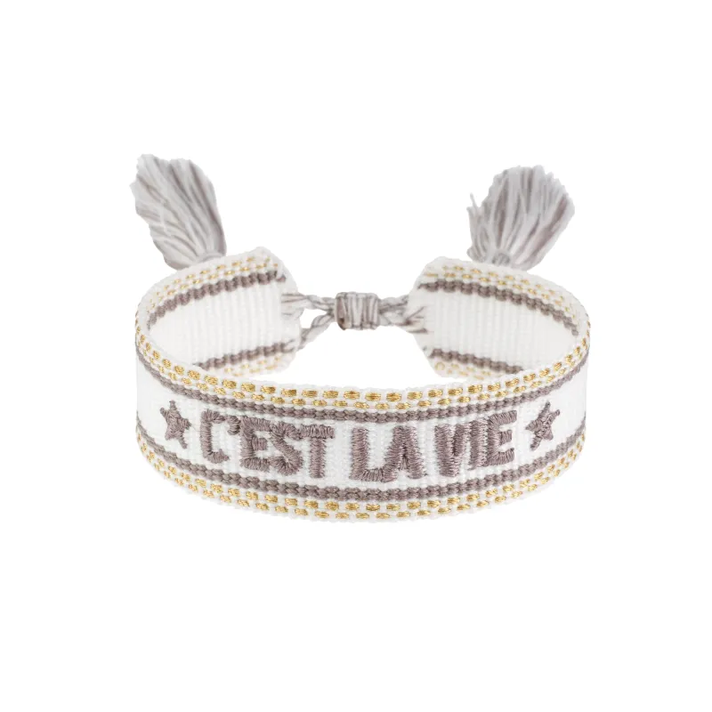 WOVEN FRIENDSHIP BRACELET - "C´est La Vie" White W/Warm Taupe sold by DARK Department