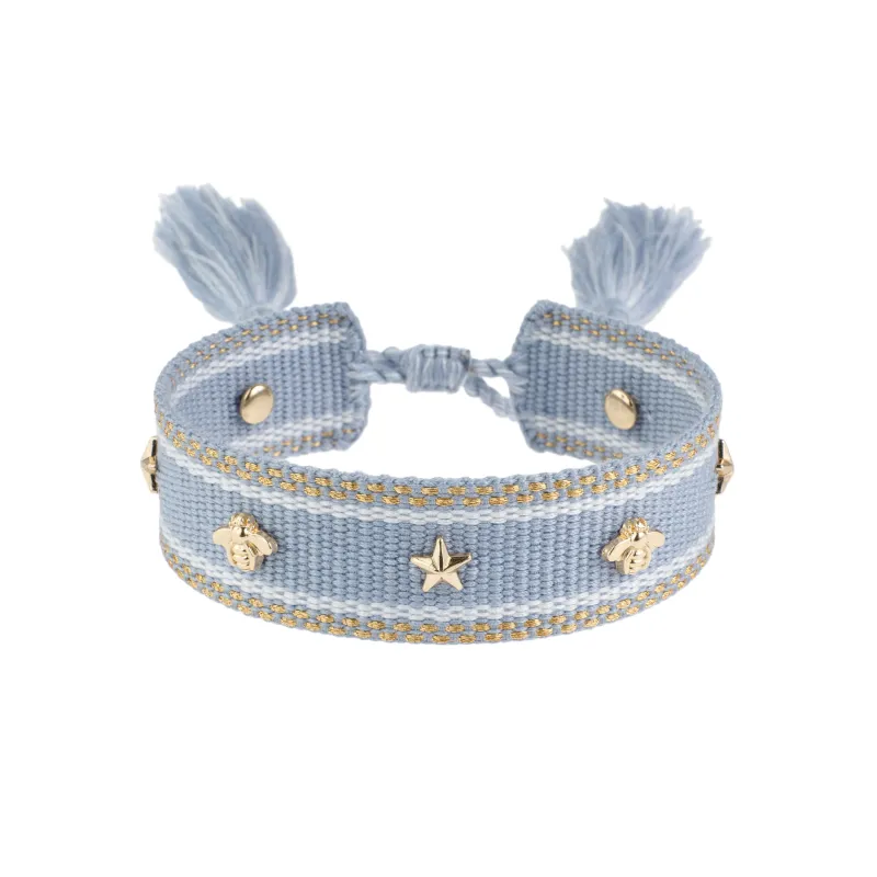 WOVEN FRIENDSHIP BRACELET W/STAR STUDS Cool Blue made by DARK Department