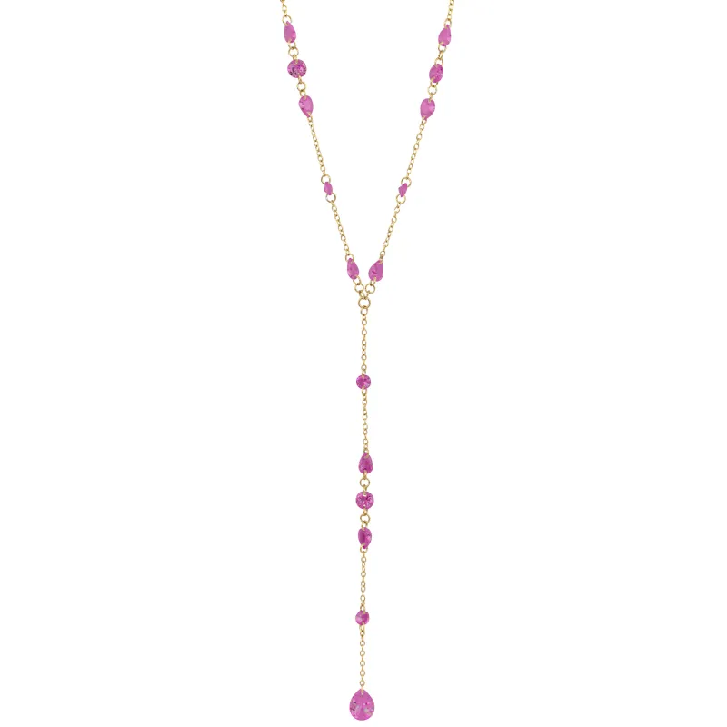 CLEAR CRYSTAL DROP Y NECKLACE PINK sold by DARK Department