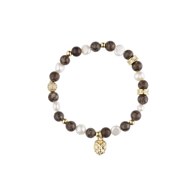 STONE & PEARL BEAD BRACELET 6 MM W/CHARM CHOCOLATE BROWN MIX made by DARK Department