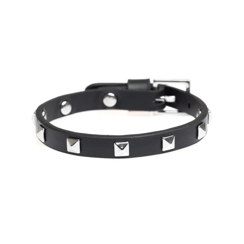 LEATHER STUD BRACELET MINI BLACK W/ SILVER sold by DARK Department