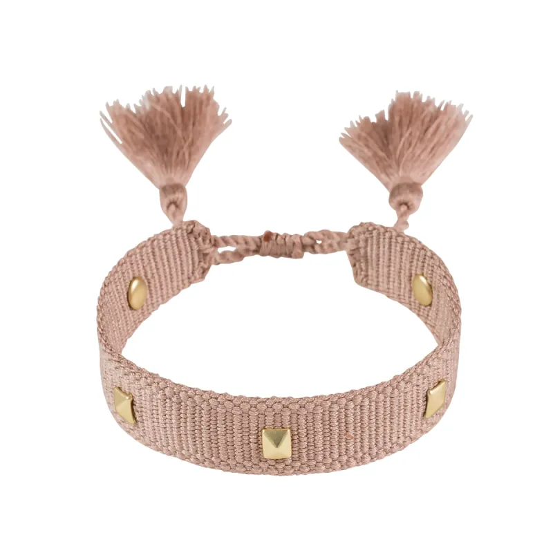 WOVEN FRIENDSHIP BRACELET THIN W/STUD - VINTAGE ROSE W/MATTE GOLD sold by DARK Department