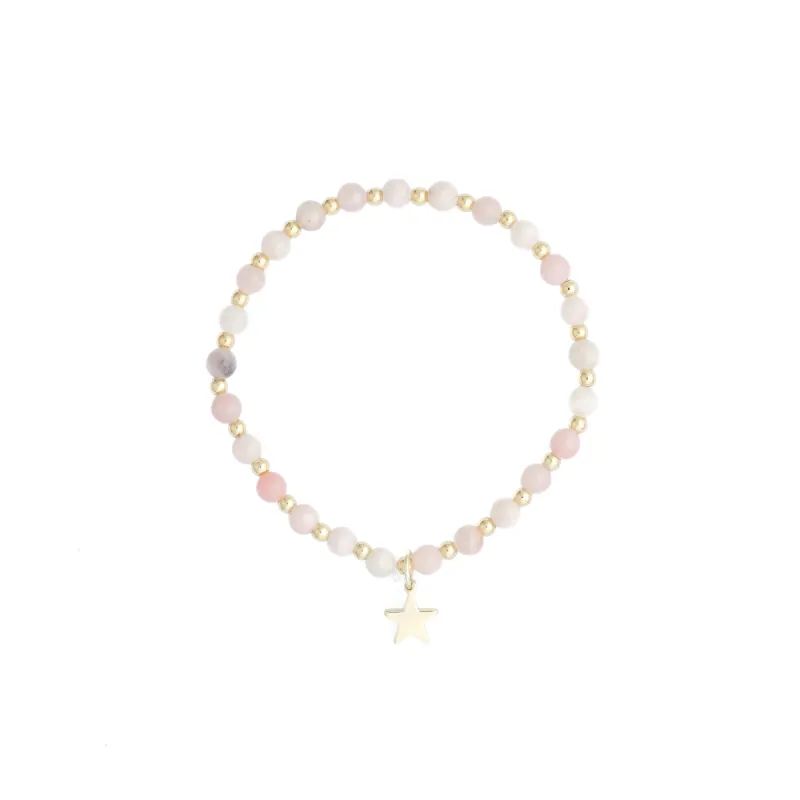 STONE BEAD BRACELET 4 MM W/GOLD BEADS ROSE sold by DARK Department