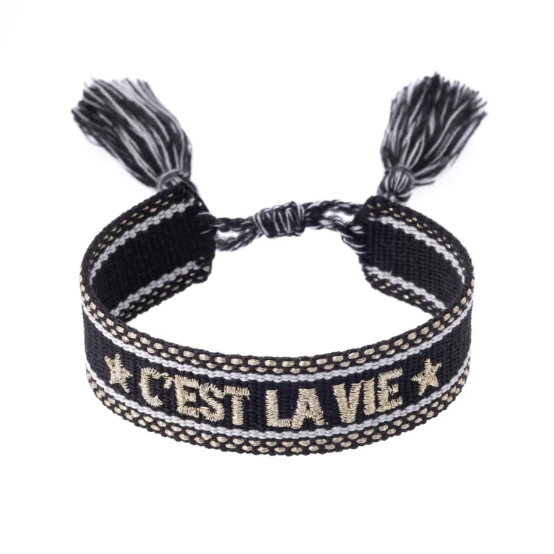 WOVEN FRIENDSHIP BRACELET "C'est La Vie" Black W/Gold sold by DARK Department
