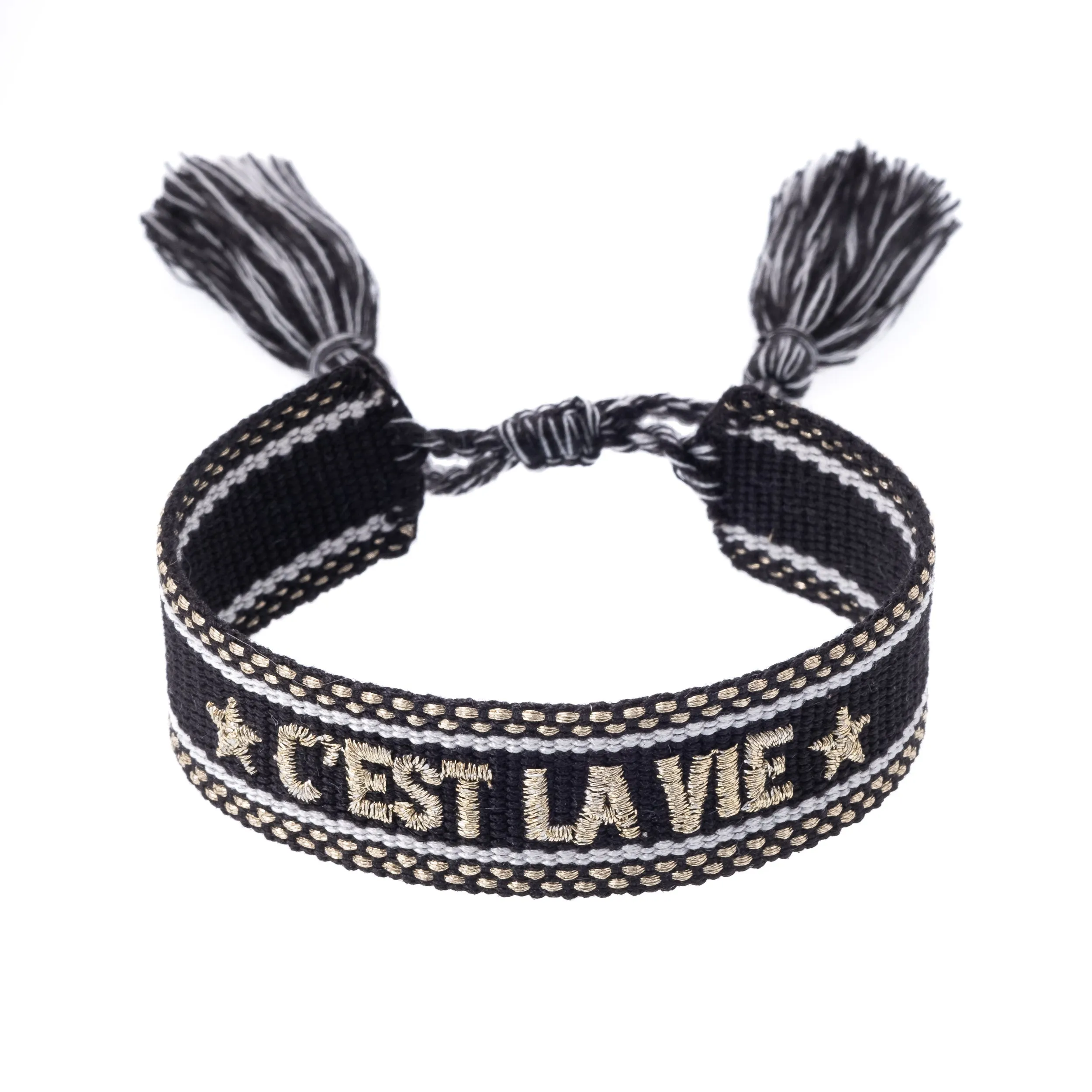 WOVEN FRIENDSHIP BRACELET "C'est La Vie" Black W/Gold sold by DARK Department