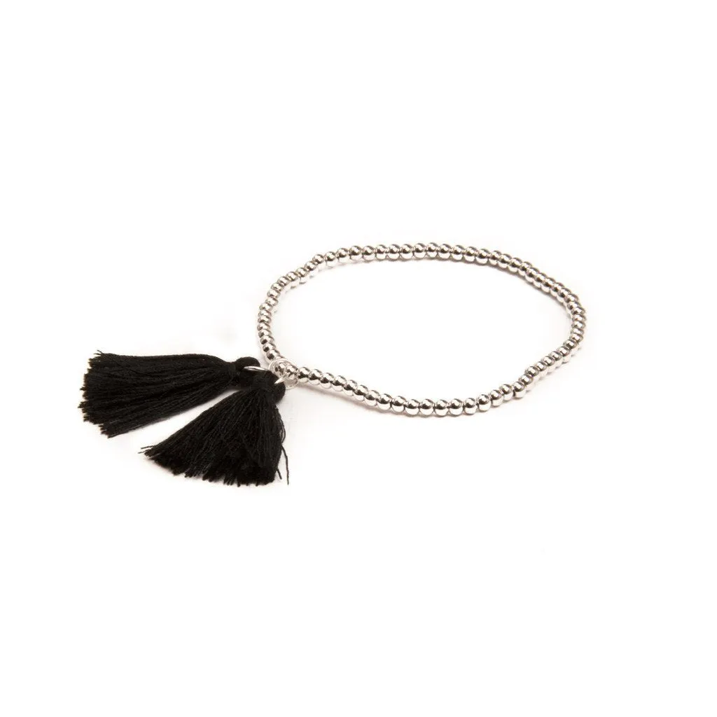TASSEL BRACELET METAL BEADS SILVER BLACK sold by DARK Department