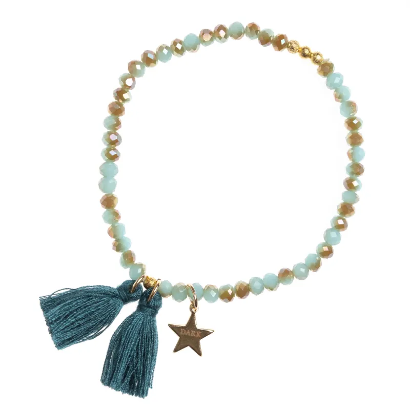 CRYSTAL BEAD BRACELET 4 MM W/TASSEL TEAL COMBO sold by DARK Department