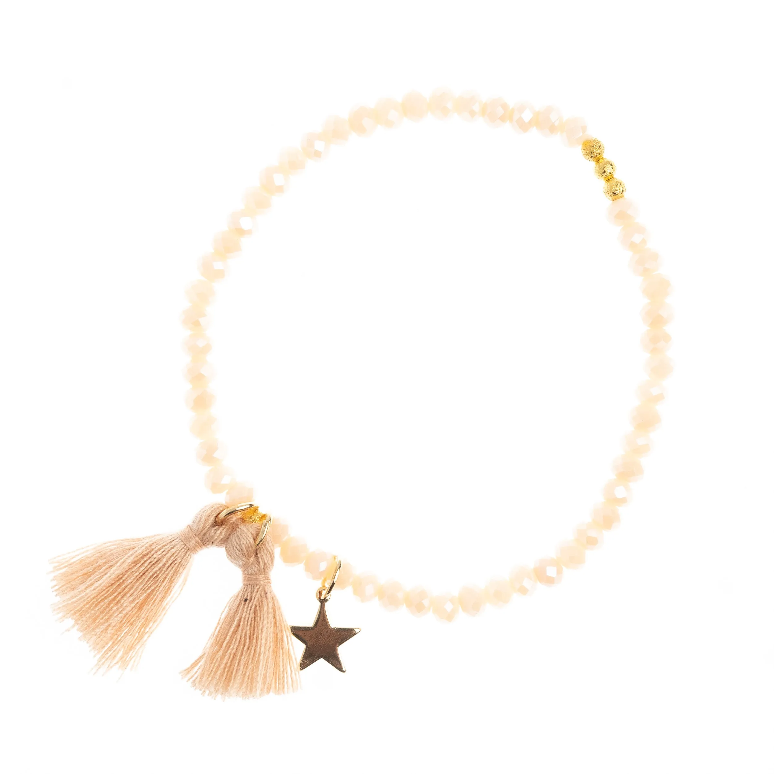 CRYSTAL BEAD BRACELET 4 MM W/TASSEL SPARKLED CAMEL sold by DARK Department