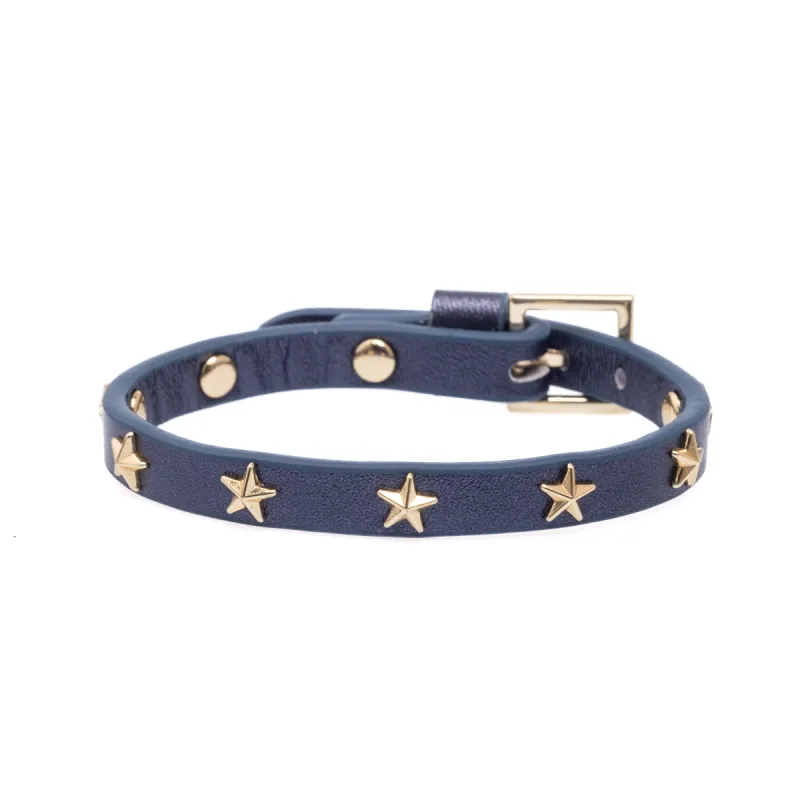 LEATHER STAR STUD BRACELET NAVY BLUE METALLIC sold by DARK Department