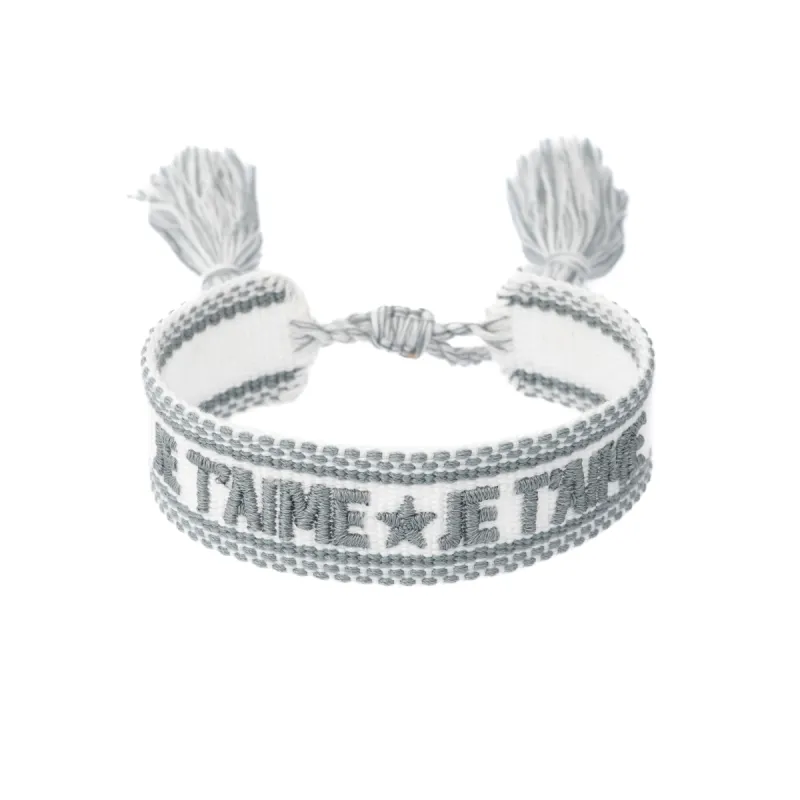 WOVEN FRIENDSHIP BRACELET "Je T'aime" White W/Teal sold by DARK Department
