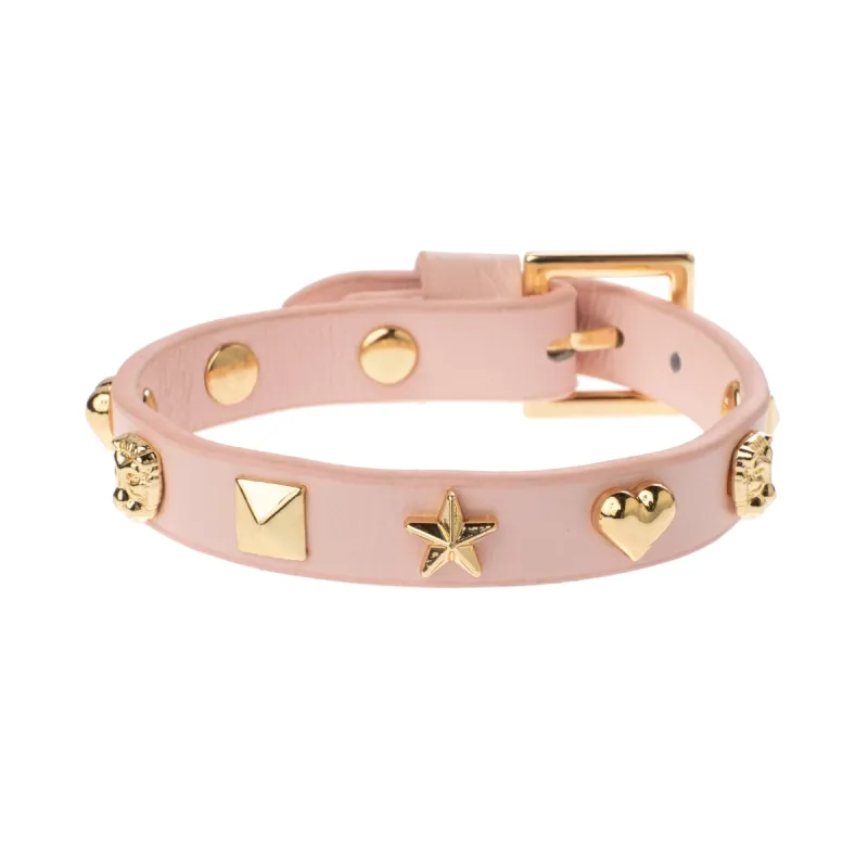 LEATHER SIGN STUD BRACELET PALE ROSE sold by DARK Department