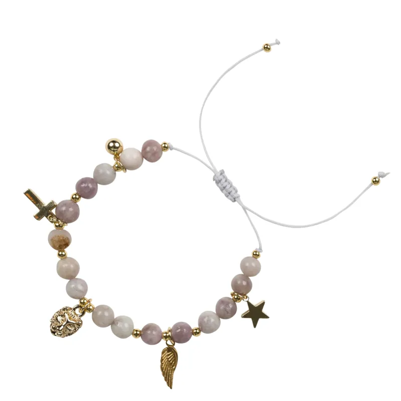 STONE BEAD BRACELET 6 MM W/CHARMS - GRAPE sold by DARK Department