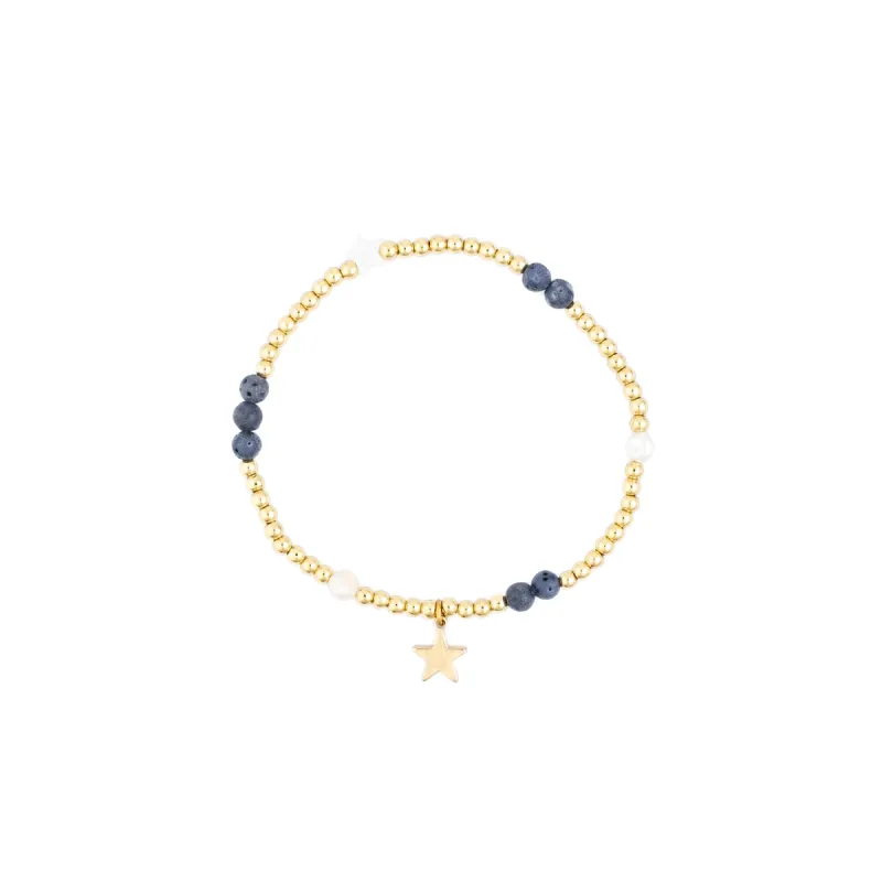 METAL BEAD BRACELET W/STONE BEADS & PEARLS STEEL BLUE sold by DARK Department