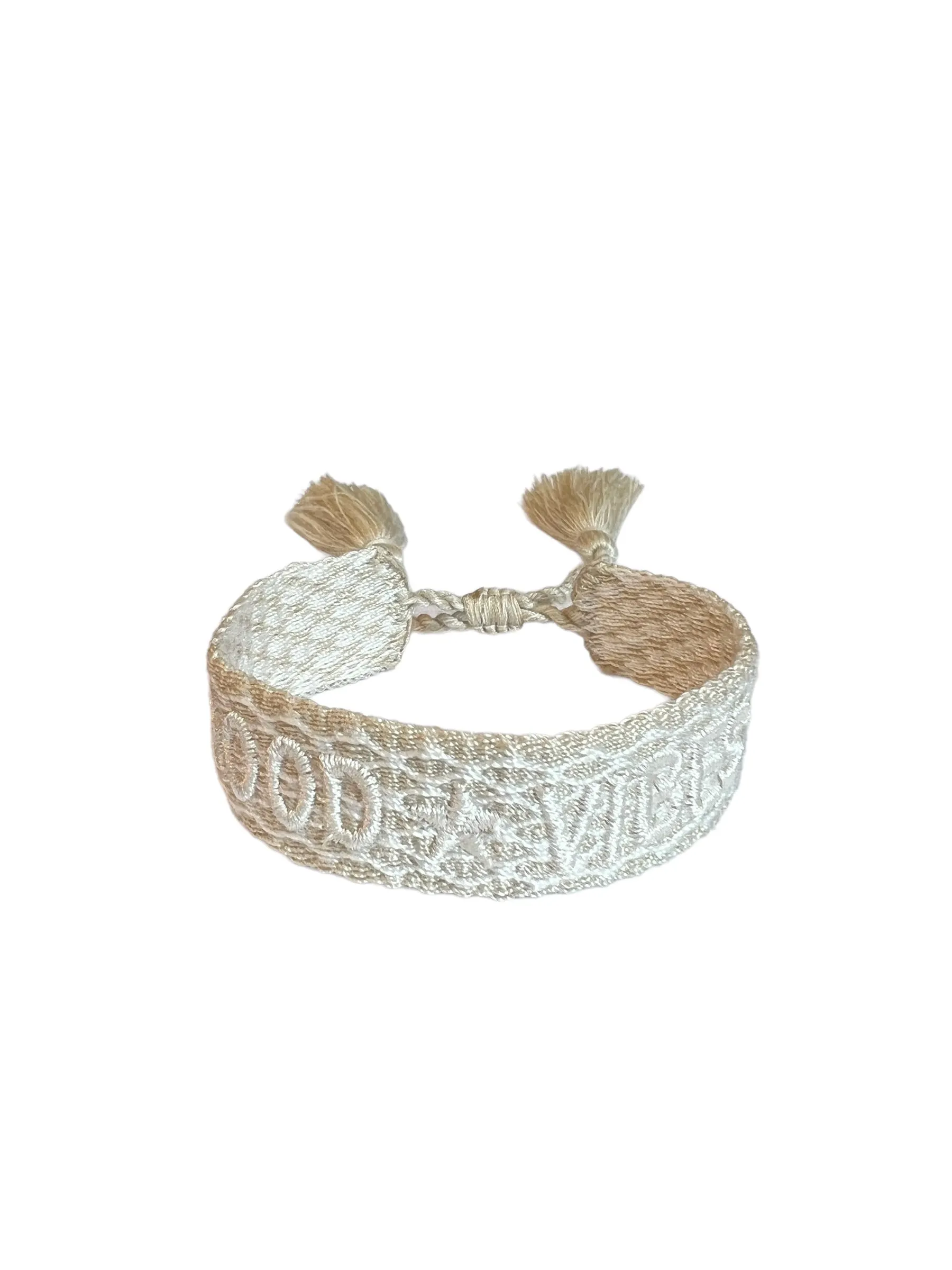 WOVEN FRIENDSHIP BRACELET "GOOD VIBES" SAND sold by DARK Department
