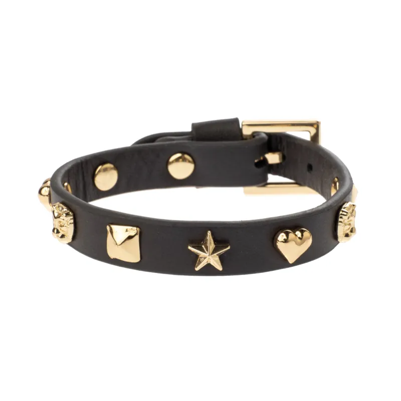 LEATHER SIGN STUD BRACELET CHOCOLATE BROWN sold by DARK Department