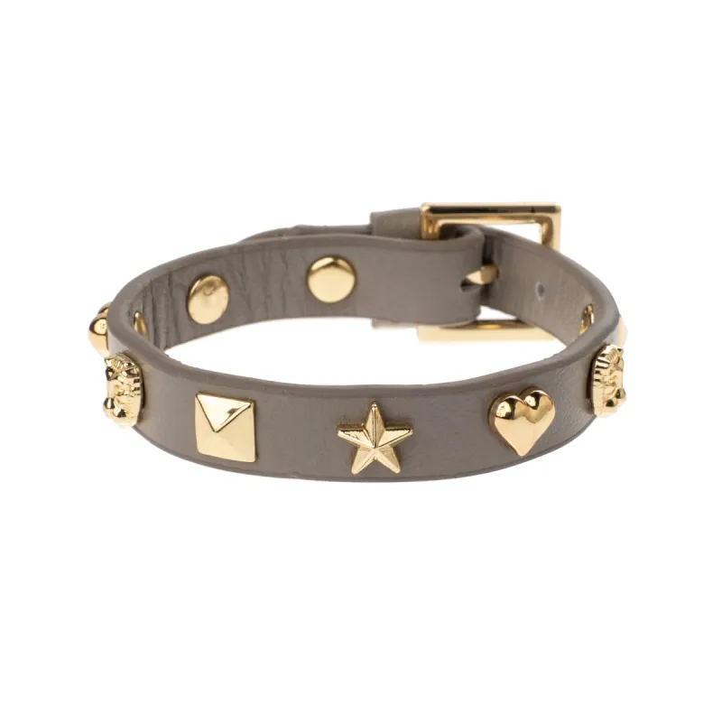 LEATHER SIGN STUD BRACELET LIGHT TAUPE sold by DARK Department