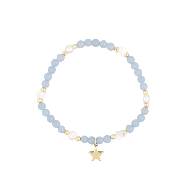 STONE BEAD BRACELET W/MOP STAR & PEARLS 501 BLUE sold by DARK Department