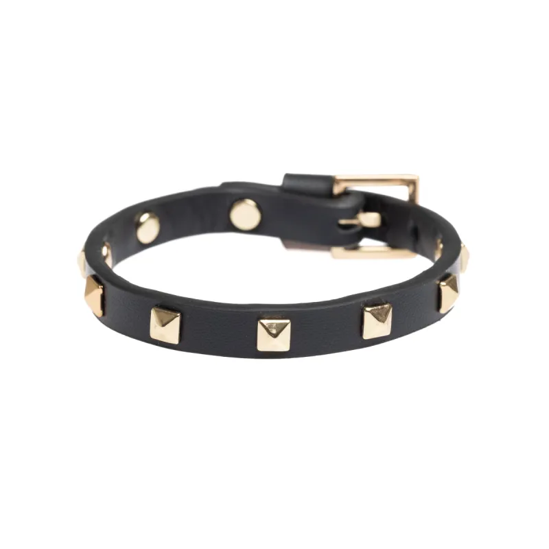LEATHER STUD BRACELET MINI BLACK W/ GOLD sold by DARK Department