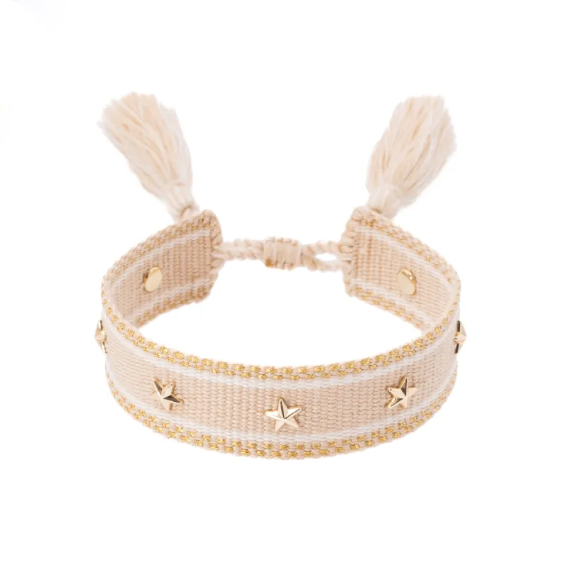 WOVEN FRIENDSHIP BRACELET W/STAR STUDS LIGHT SAND W/GOLD sold by DARK Department