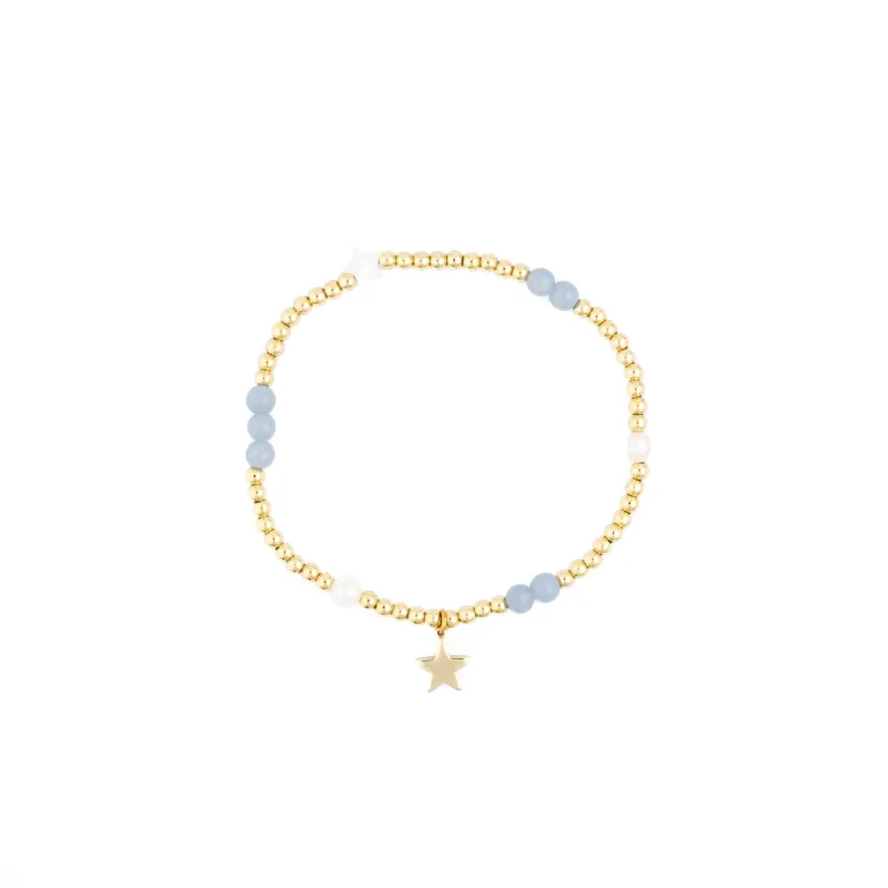 METAL BEAD BRACELET W/STONE BEADS & PEARLS 501 BLUE sold by DARK Department