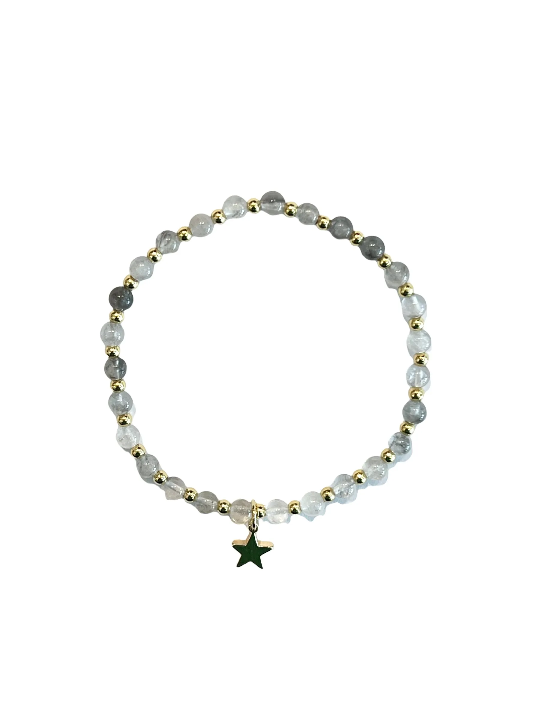 STONE BEAD BRACELET 4 MM W/GOLD BEADS COOL GREY sold by DARK Department