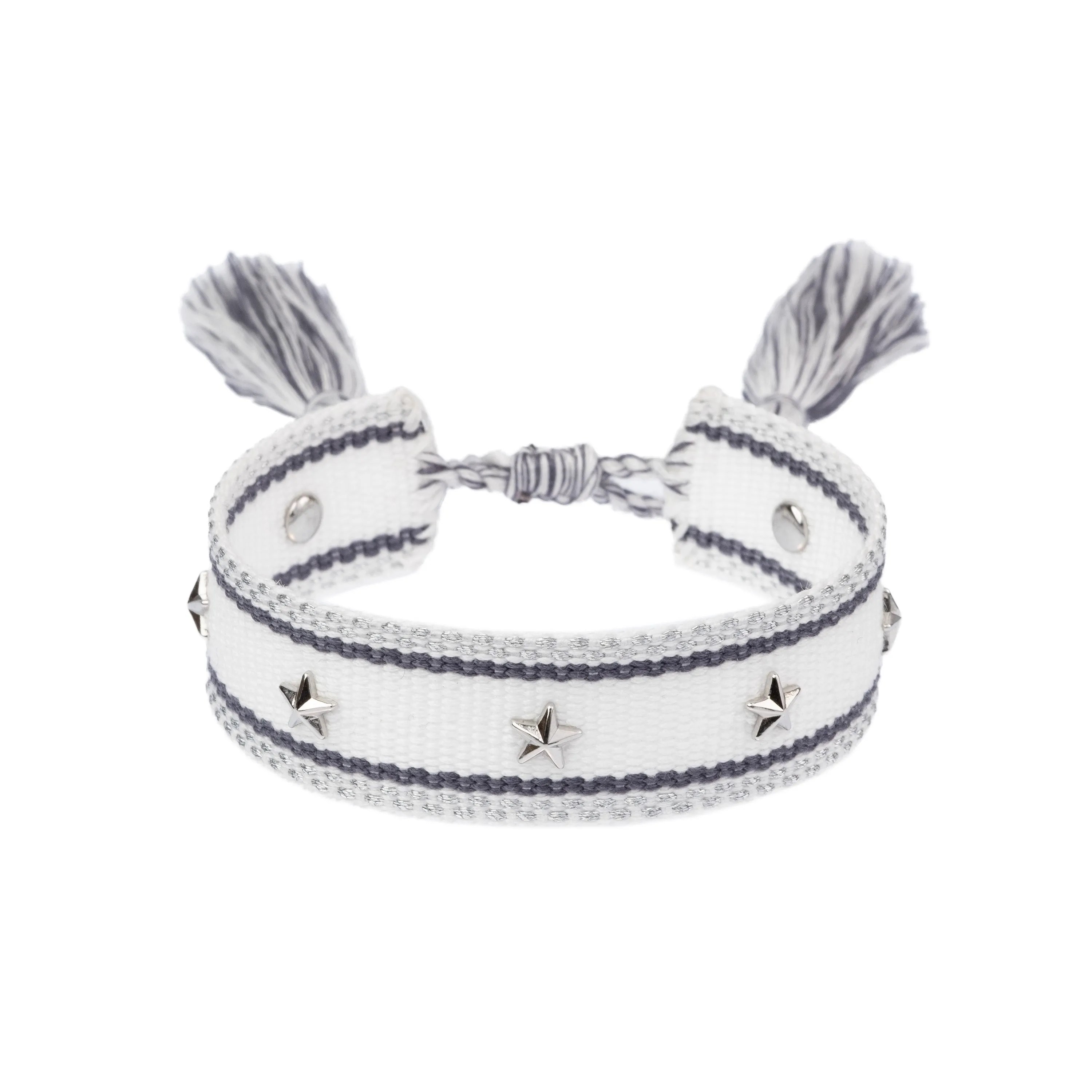 WOVEN FRIENDSHIP BRACELET W/STAR STUDS WHITE W/STEEL BLUE & SILVER sold by DARK Department