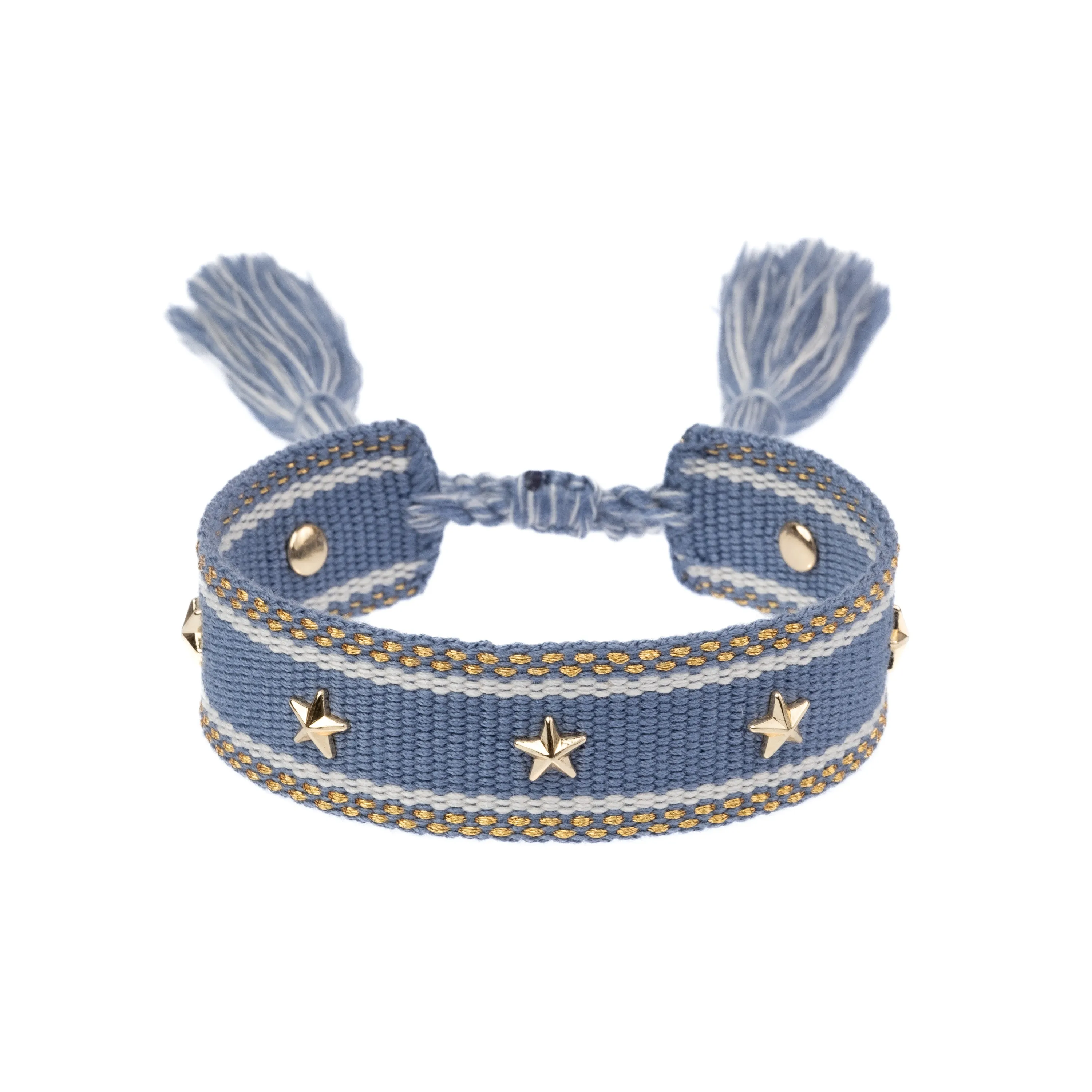 WOVEN FRIENDSHIP BRACELET W/STAR STUDS LIGHT BLUE W/GOLD sold by DARK Department