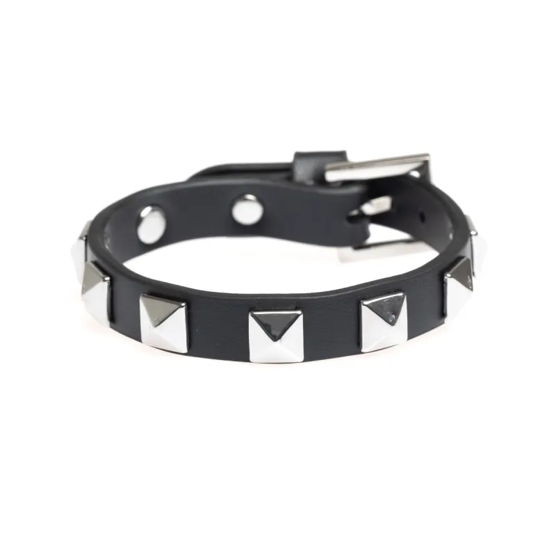 LEATHER STUD BRACELET BLACK W/ SILVER sold by DARK Department