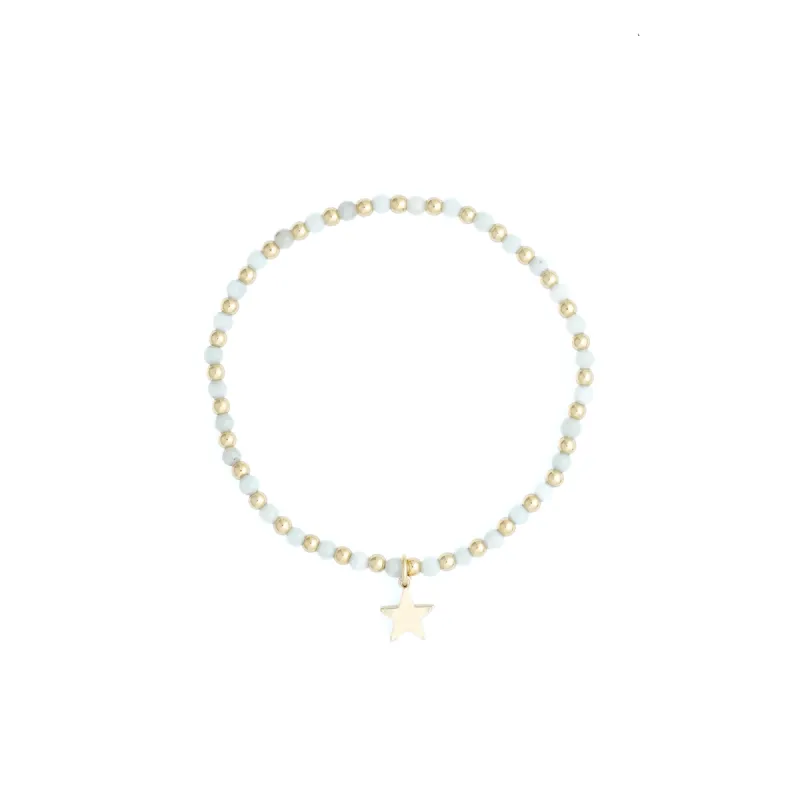 STONE BEAD BRACELET 3 MM W/GOLD BEADS AQUAMARINE sold by DARK Department