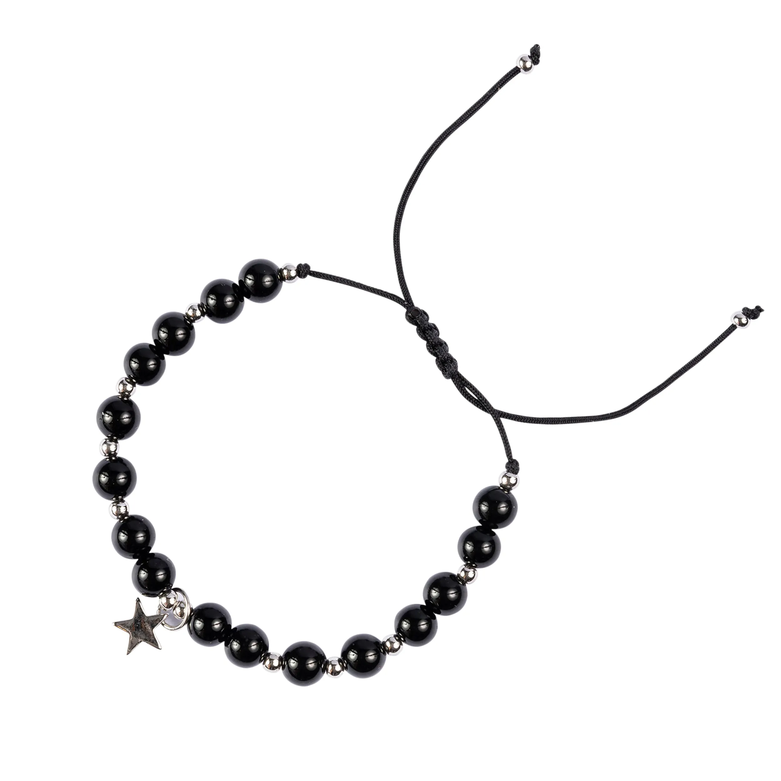 STONE BEAD BRACELET 6 MM SHINY BLACK W/SILVER sold by DARK Department