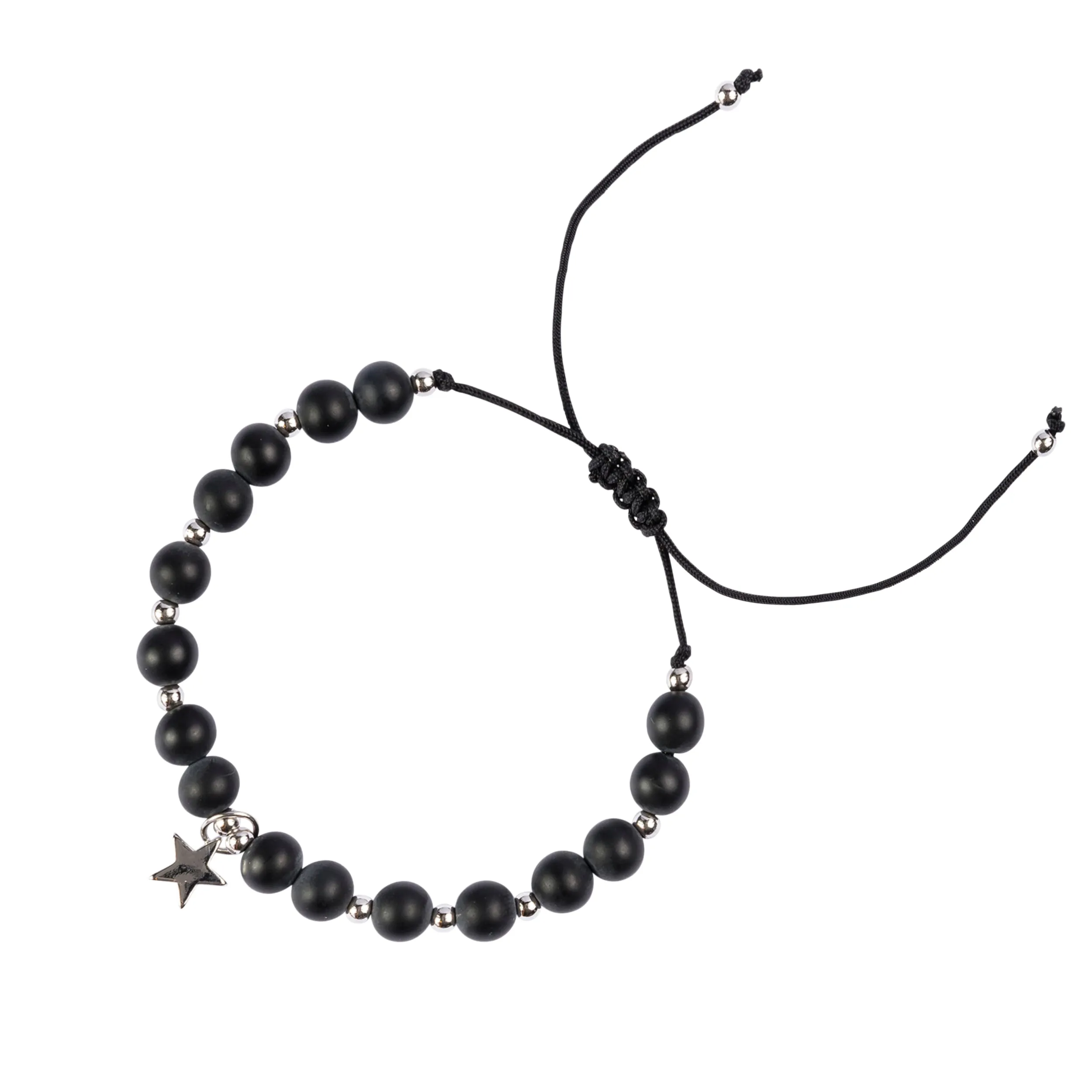 STONE BEAD BRACELET 6 MM MATTE BLACK W/SILVER sold by DARK Department