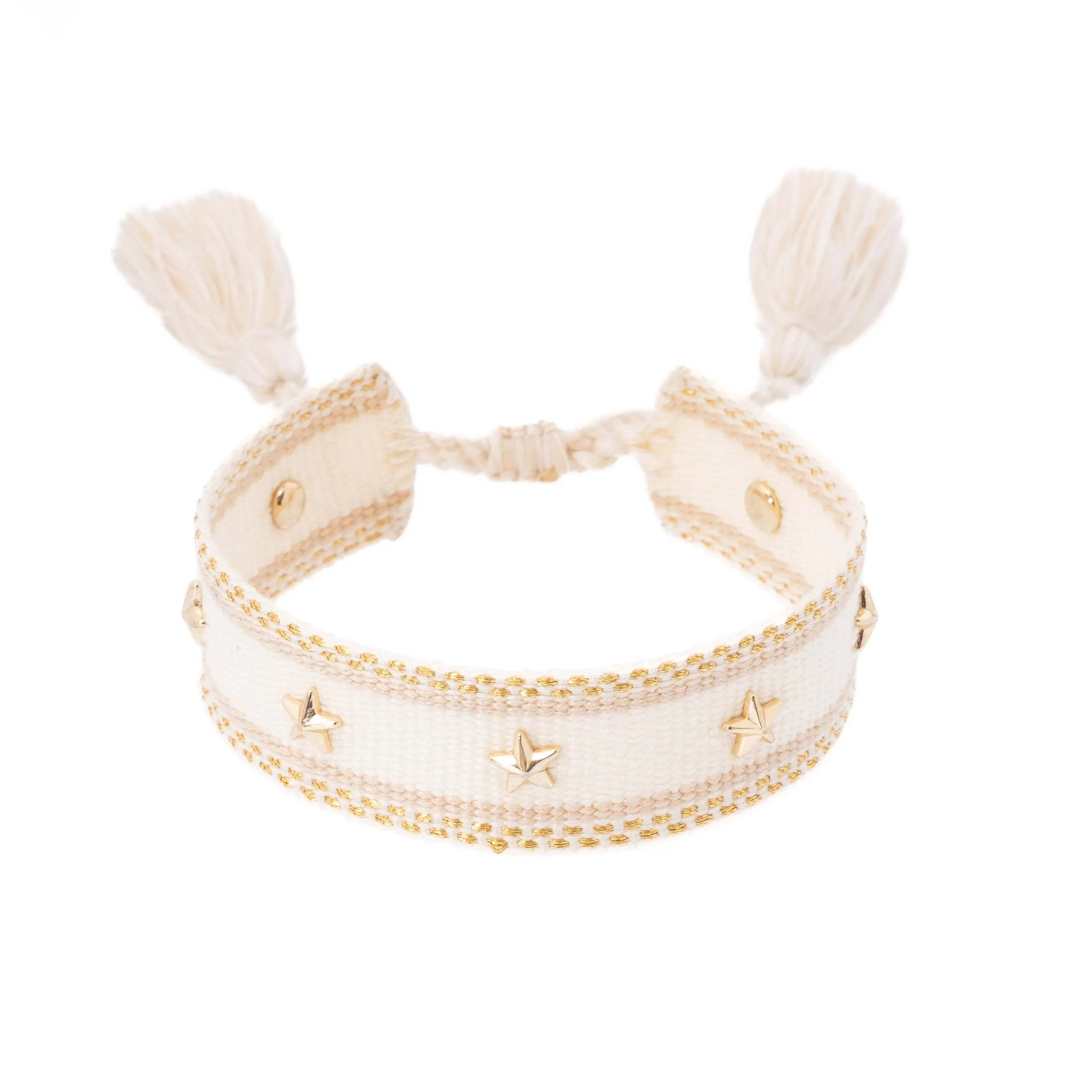 WOVEN FRIENDSHIP BRACELET W/STAR STUDS VANILLA W/GOLD sold by DARK Department